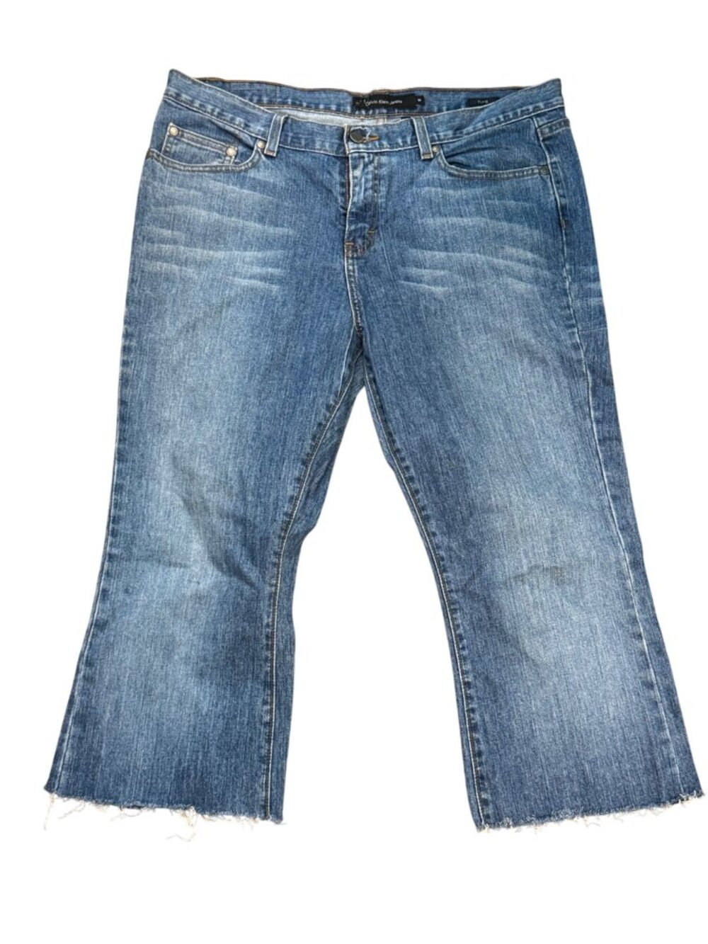 Calvin Klein Womens Flare Jeans Size 14 Distressed Hem Medium Wash Denim - Picture 1 of 5